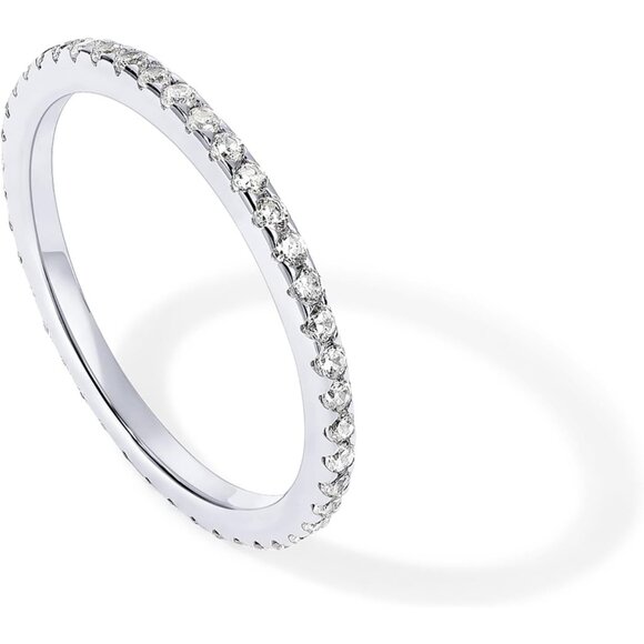 Women14K Gold Plated Solid Simulated Diamond Stackable Ring Eternity - Picture 3 of 6